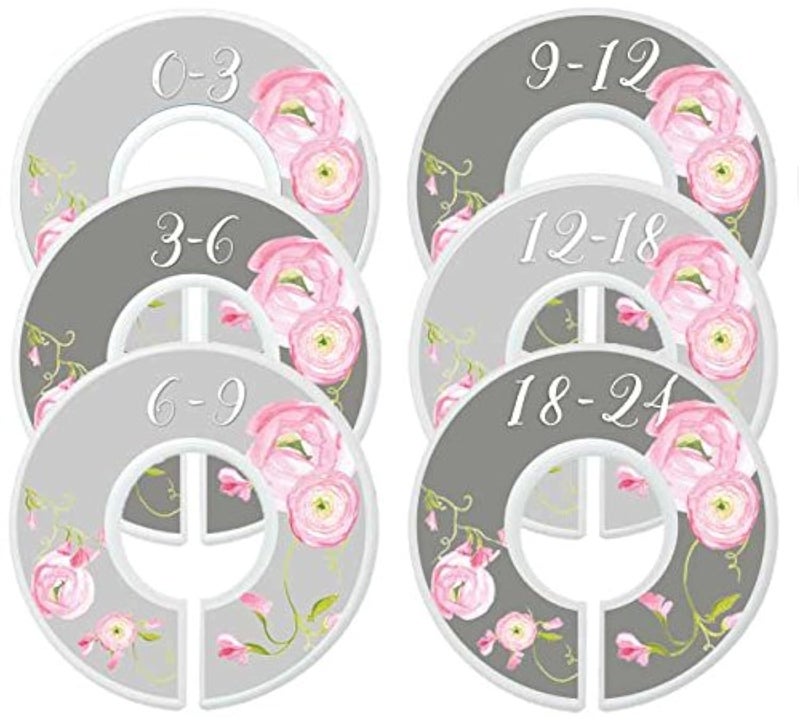 Mumsy Goose Nursery Closet Dividers, Closet Organizers, Baby Girl Clothes Organizers Pink Grey Floral - Image 1